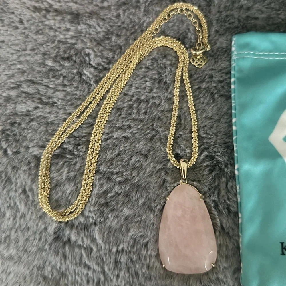 Kendra Scott rose quartz earrings and Sandra necklace set